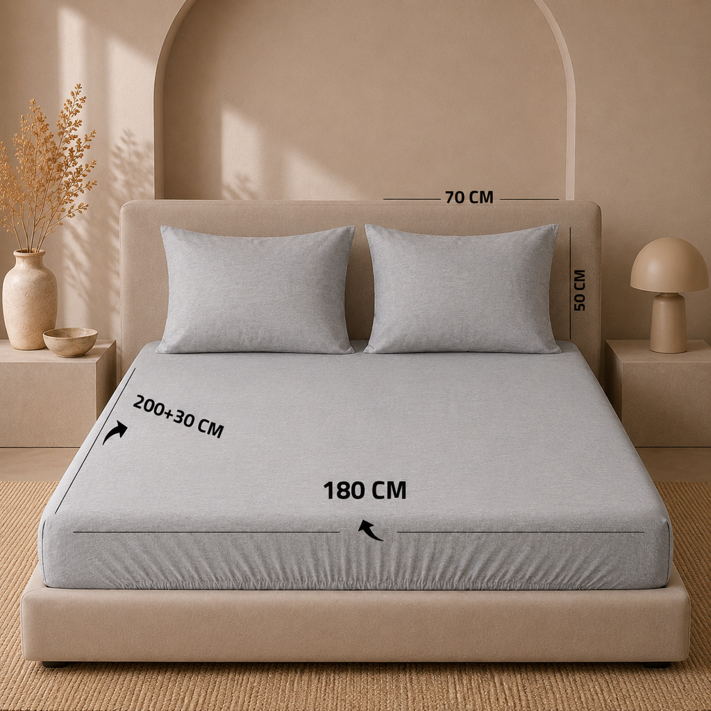 طقم ملاية سرير كينج باستيك (مطاط) 3 قطع – رمادي فاتح TLG | 180 × 200 + 30 سم + 2 كيس مخدة