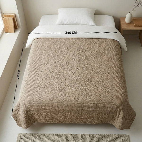 King Cotton Weaved Bedspread 240x260cm-beige