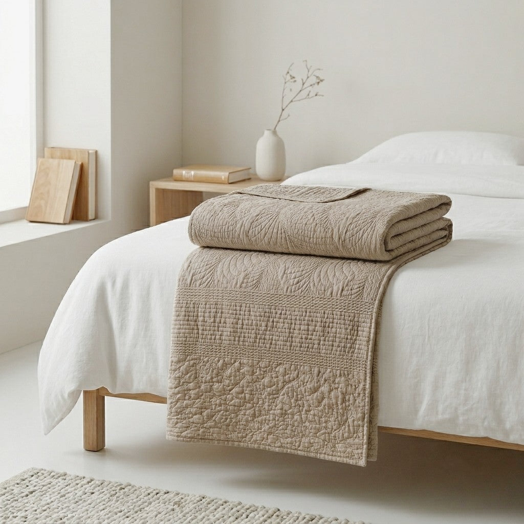 King Cotton Weaved Bedspread 240x260cm-beige