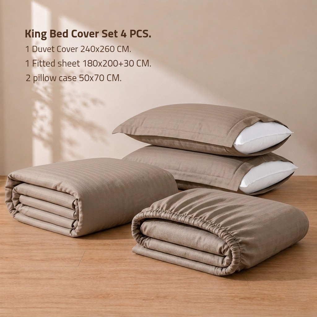 King Bed Cover Set 4 PCS.  1 Duvet Cover 240x260CM+Flab +1 Fitted sheet 180x200+30 cm + 2 oxford pillow case 50x70