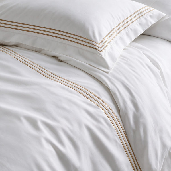 Embroidery section plain Duvet Cover Set 3 220*240 W 2 P/Case 50*70 white-gold 0004