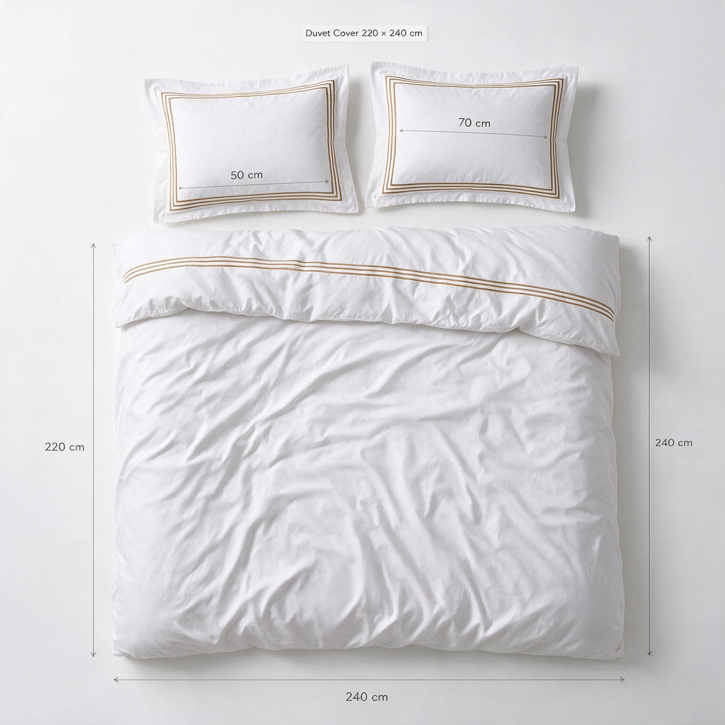 Embroidery section plain Duvet Cover Set 3 220*240 W 2 P/Case 50*70 white-gold 0004