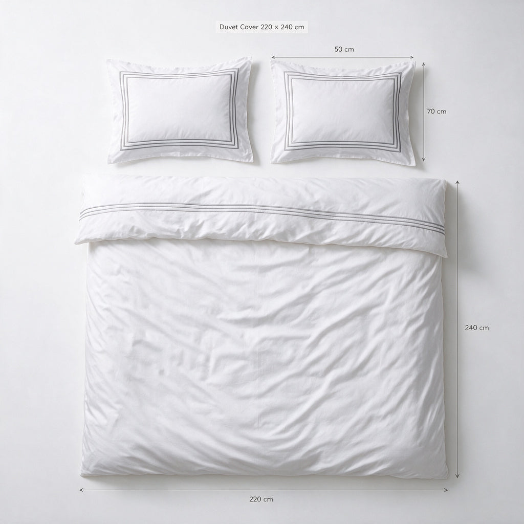 Embroidery section plain Duvet Cover Set 3 220*240 W 2 P/Case 50*70 white-silver 0004