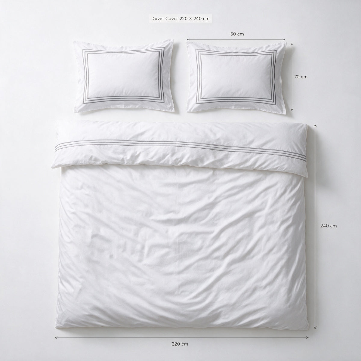 Embroidery section plain Duvet Cover Set 3 220*240 W 2 P/Case 50*70 white-silver 0004