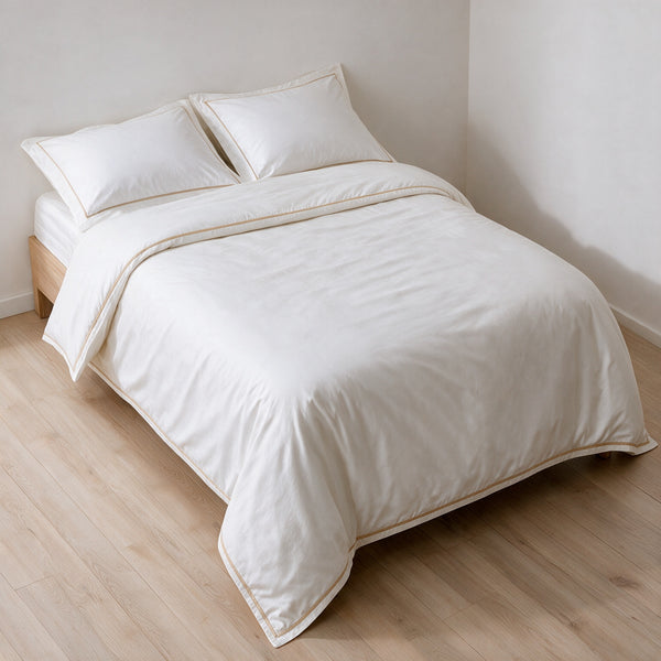 Piping section plain Duvet Cover Set 3 220*240 W 2 P/Case 50*70 white-G-PIP