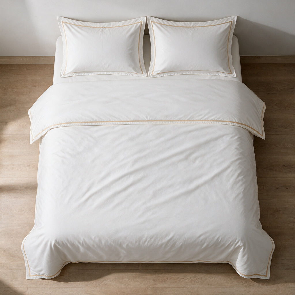 Piping section plain Duvet Cover Set 3 220*240 W 2 P/Case 50*70 white-G-PIP
