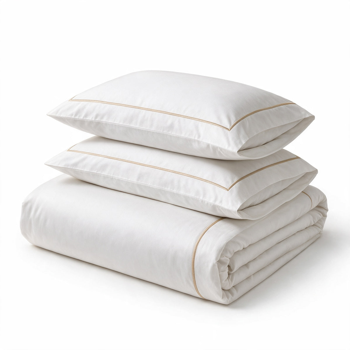 Piping section plain Duvet Cover Set 3 220*240 W 2 P/Case 50*70 white-G-PIP