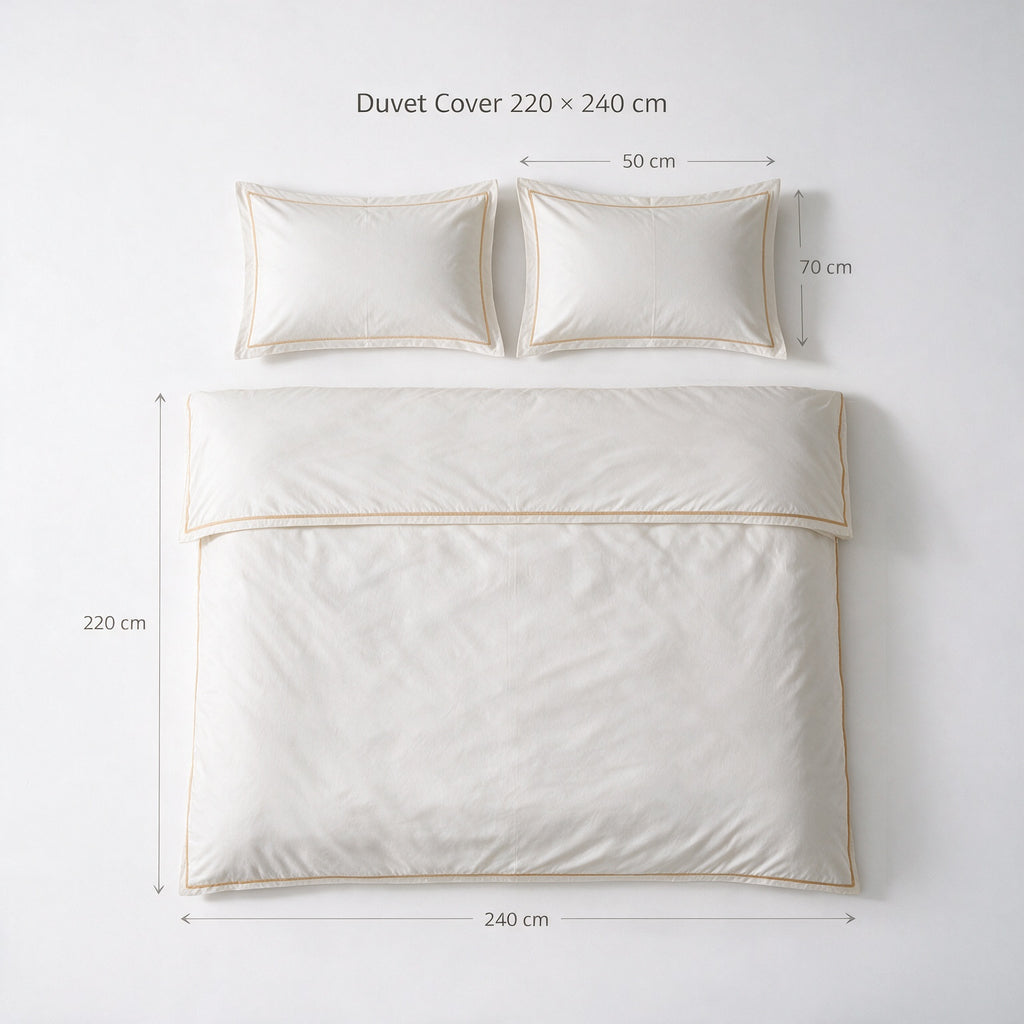 Piping section plain Duvet Cover Set 3 220*240 W 2 P/Case 50*70 white-G-PIP