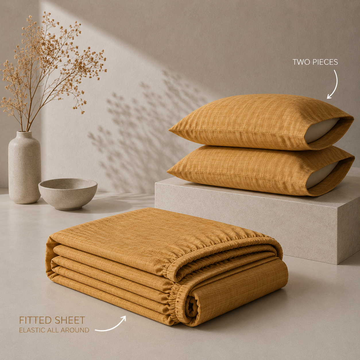 Single Fitted Sheet Set 3 PCS. 120x200+30CM.+2 Pillow Cases 50x70cm -1002