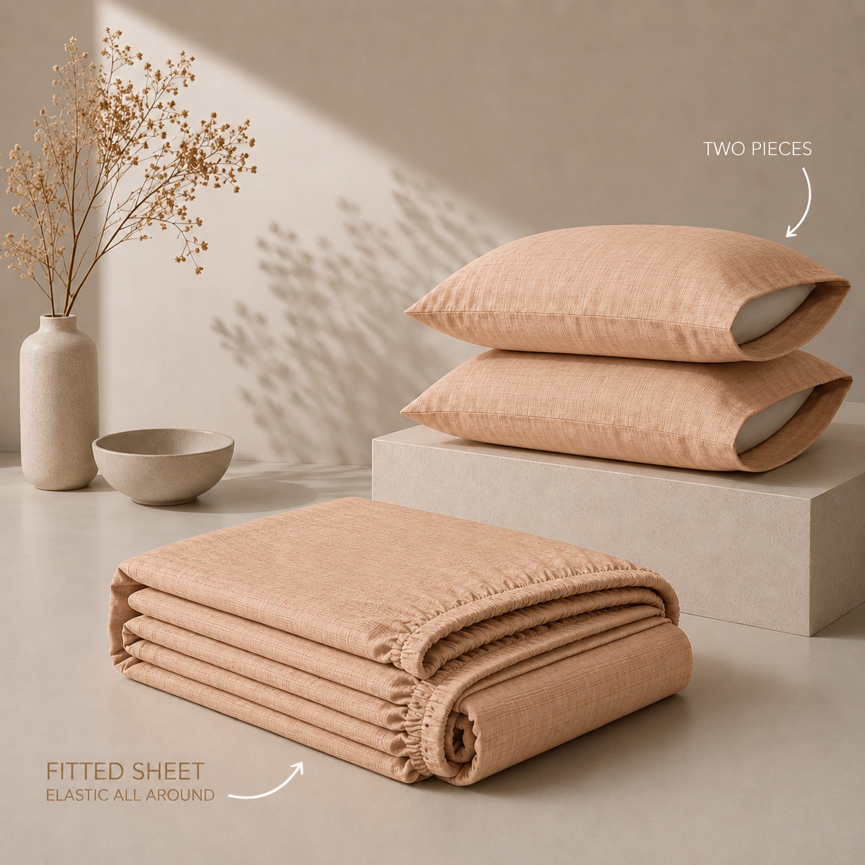 King Fitted Sheet Set 3 PCS. 180x200+30CM.+2 Pillow Cases 50x70cm -1002