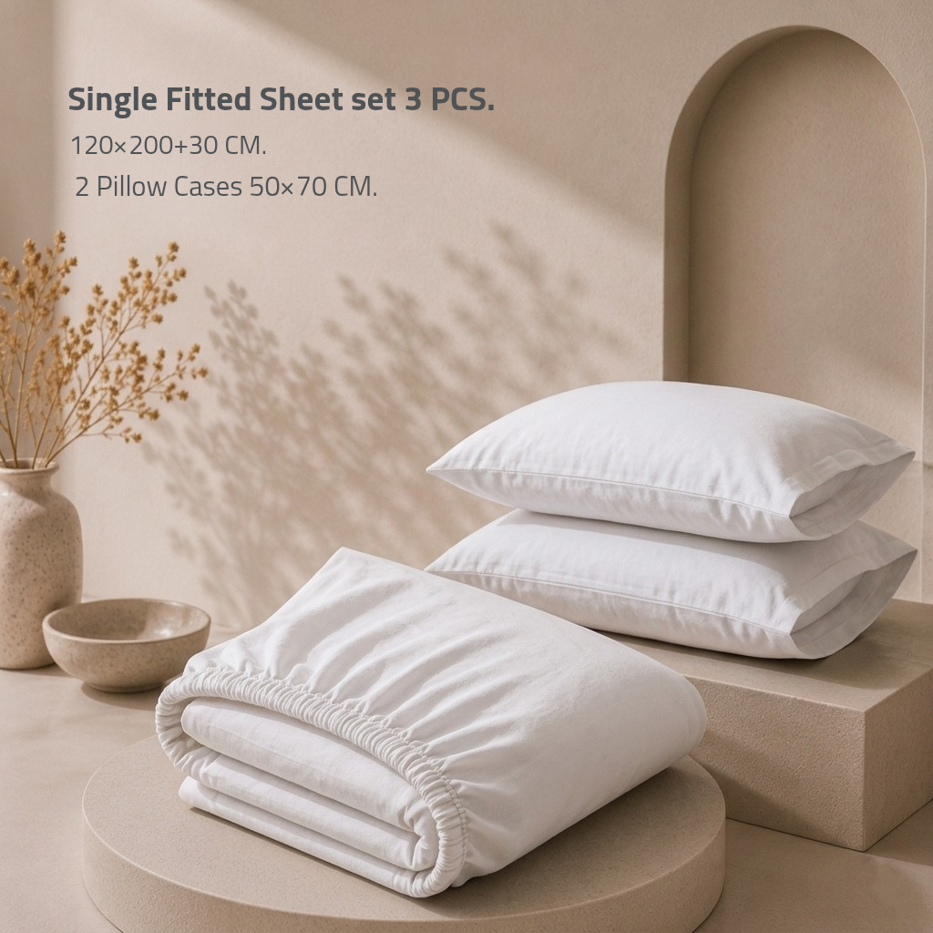 Single Fitted Sheet Set 3 PCS. 120x200+30CM.+2 Pillow Cases 50x70cm TLW