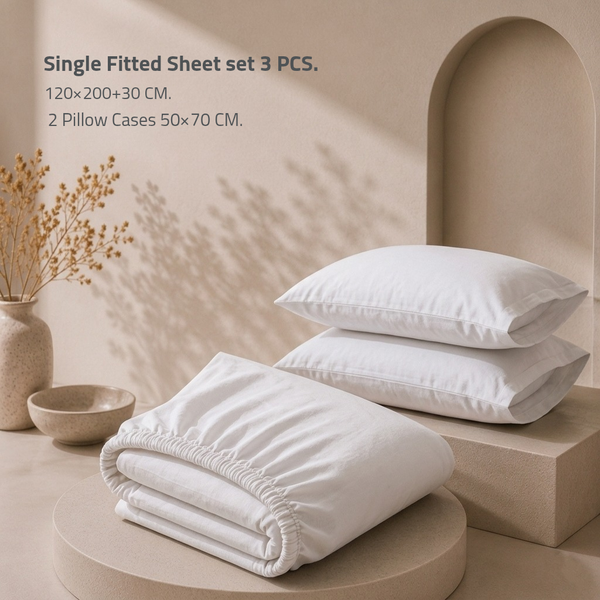 Single Fitted Sheet Set 3 PCS. 120x200+30CM.+2 Pillow Cases 50x70cm TLW