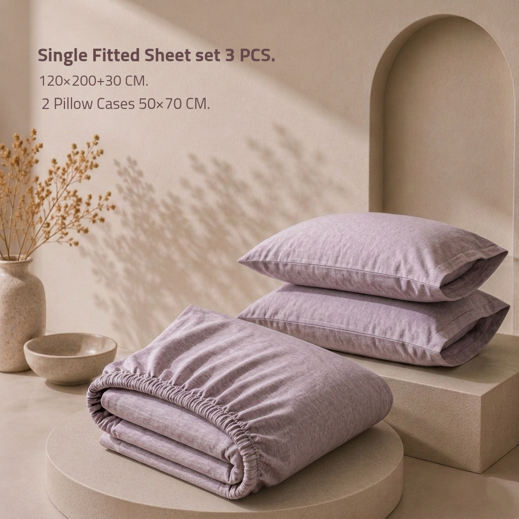 Single Fitted Sheet Set 3 PCS. 120x200+30CM.+2 Pillow Cases 50x70cm TLW