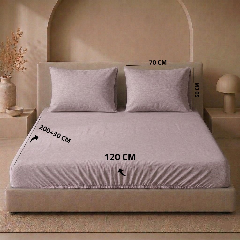 Single Fitted Sheet Set 3 PCS. 120x200+30CM.+2 Pillow Cases 50x70cm TLW