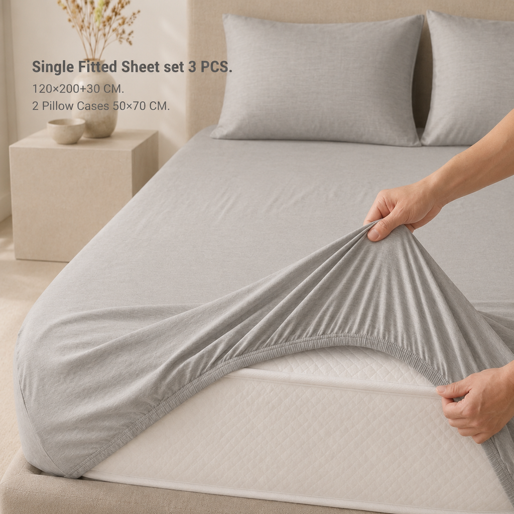 Single Fitted Sheet Set 3 PCS. 120x200+30CM.+2 Pillow Cases 50x70cm TLW