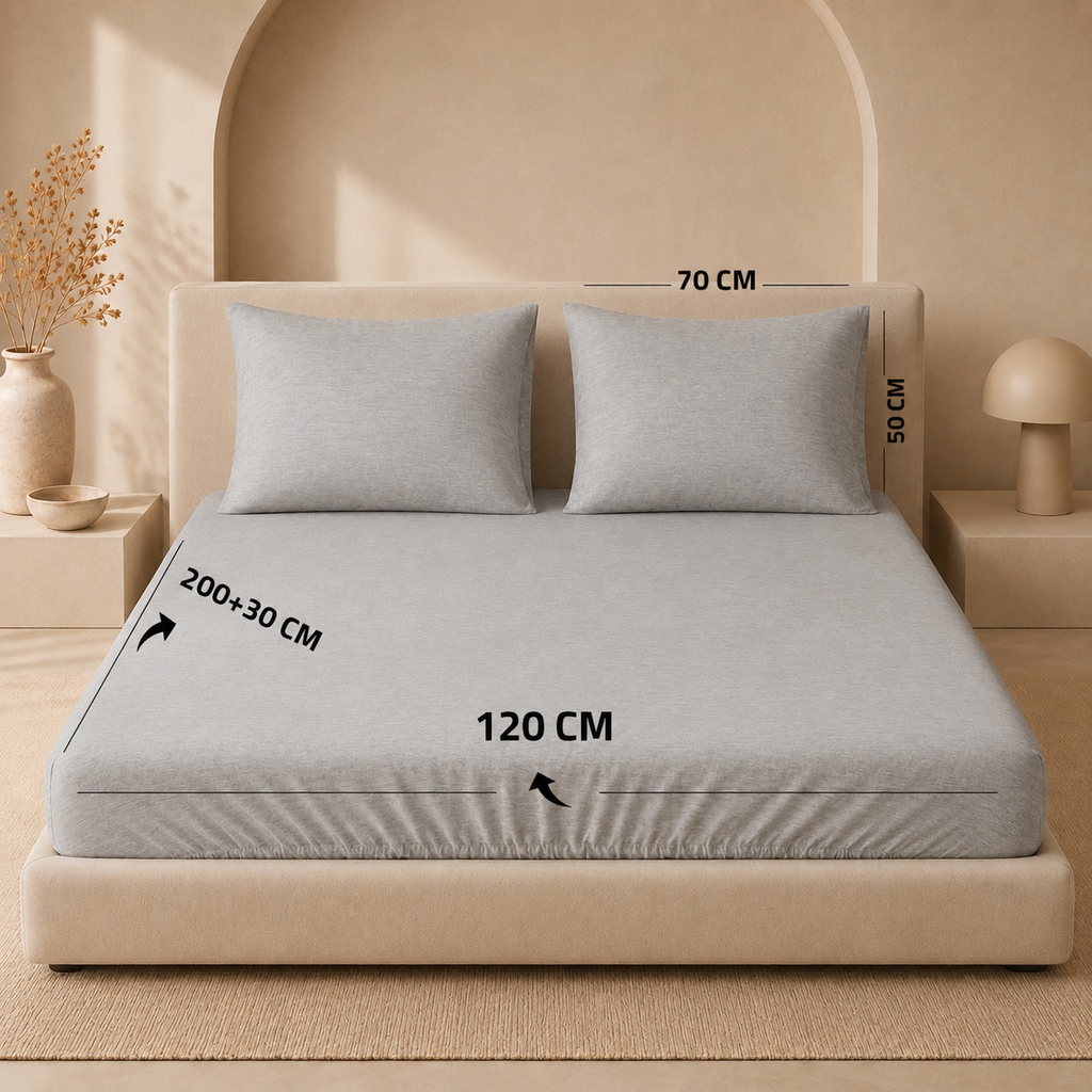 Single Fitted Sheet Set 3 PCS. 120x200+30CM.+2 Pillow Cases 50x70cm TLW