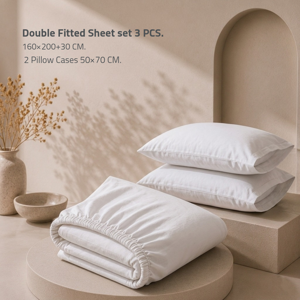 Double Fitted Sheet Set 3 PCS. 160x200+30CM.+2 Pillow Cases 50x70cm TLC