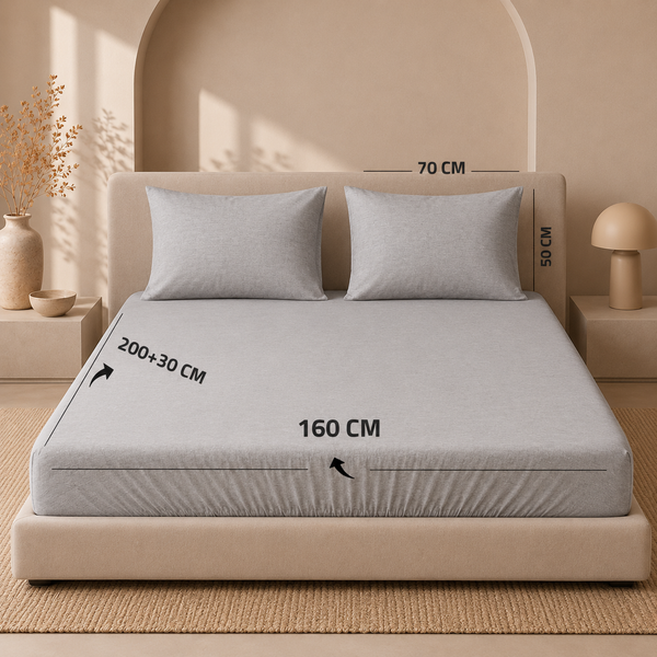 Double Fitted Sheet Set 3 PCS. 160x200+30CM.+2 Pillow Cases 50x70cm TLC