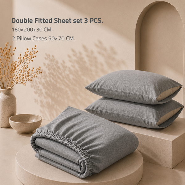 Double Fitted Sheet Set 3 PCS. 160x200+30CM.+2 Pillow Cases 50x70cm TLC