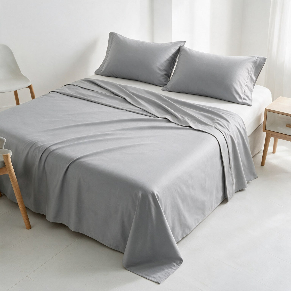 Hotel section 600 TC plain Flat Sheet Set 2 180*270 W 1 P/Case 50*70
