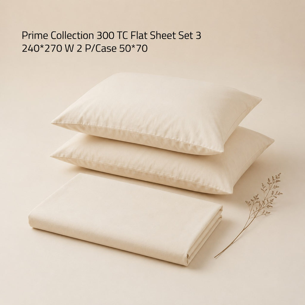 Prime Collection 300 TC Flat Sheet Set 3 240*270 W 2 P/Case 50*70