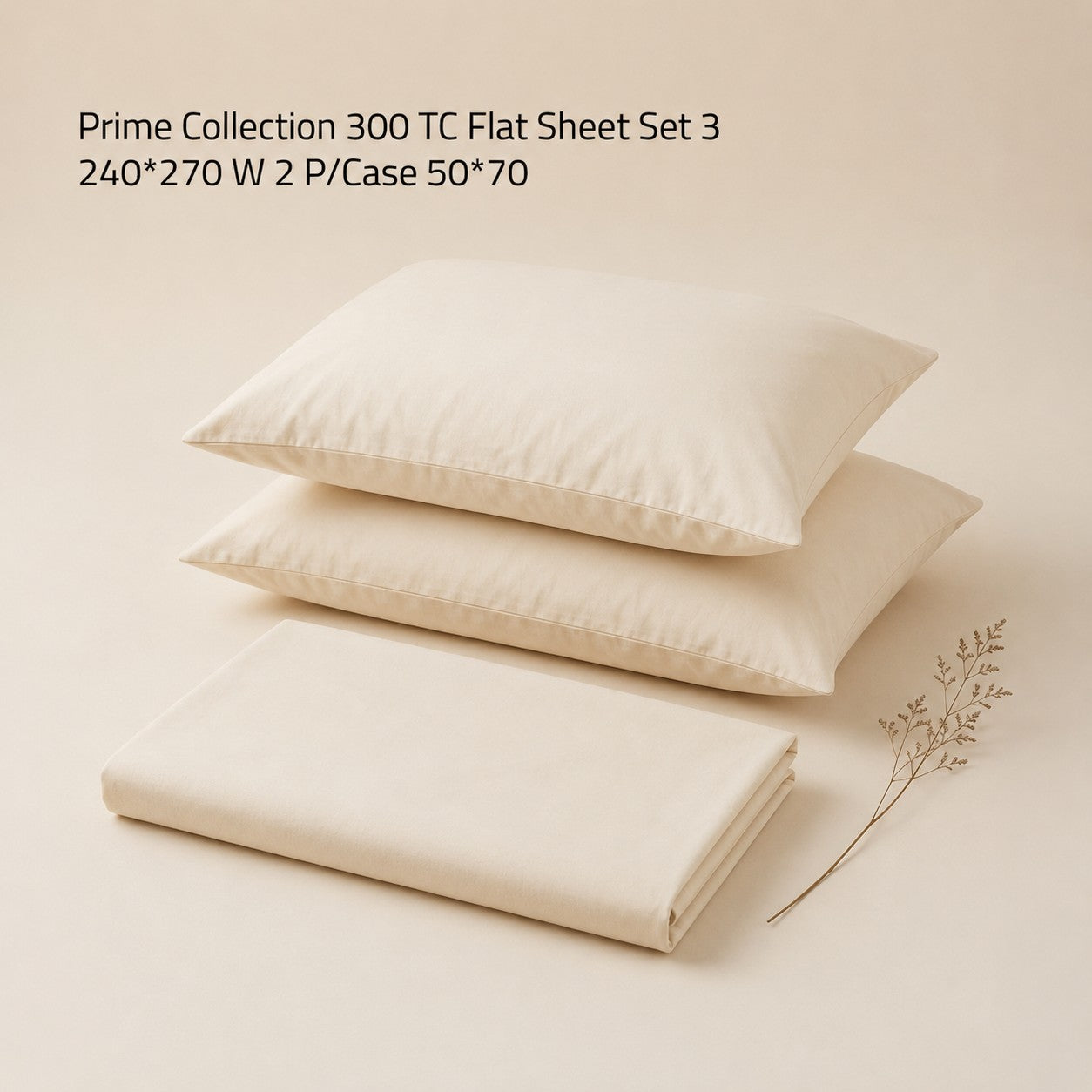 Prime Collection 300 TC Flat Sheet Set 3 240*270 W 2 P/Case 50*70