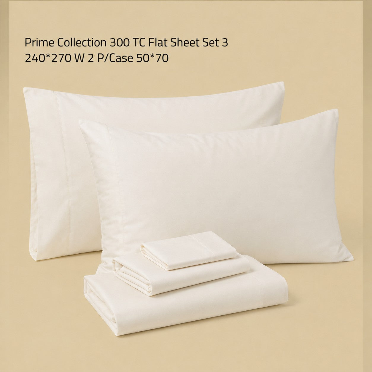 Prime Collection 300 TC Flat Sheet Set 3 240*270 W 2 P/Case 50*70