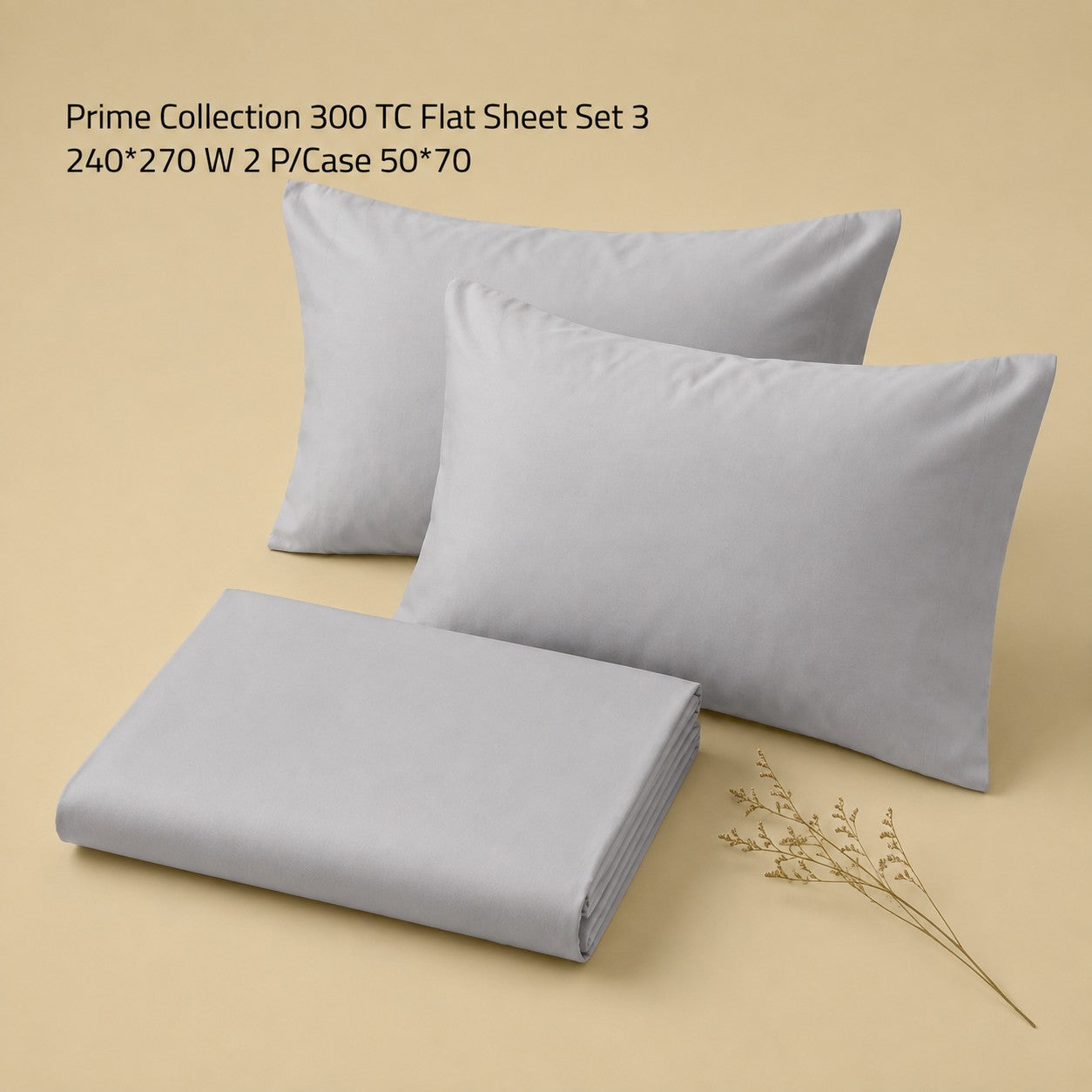 Prime Collection 300 TC Flat Sheet Set 3 240*270 W 2 P/Case 50*70