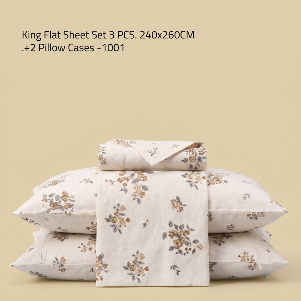 King Flat Sheet Set 3 PCS. 240x260CM.+2 Pillow Cases -1001