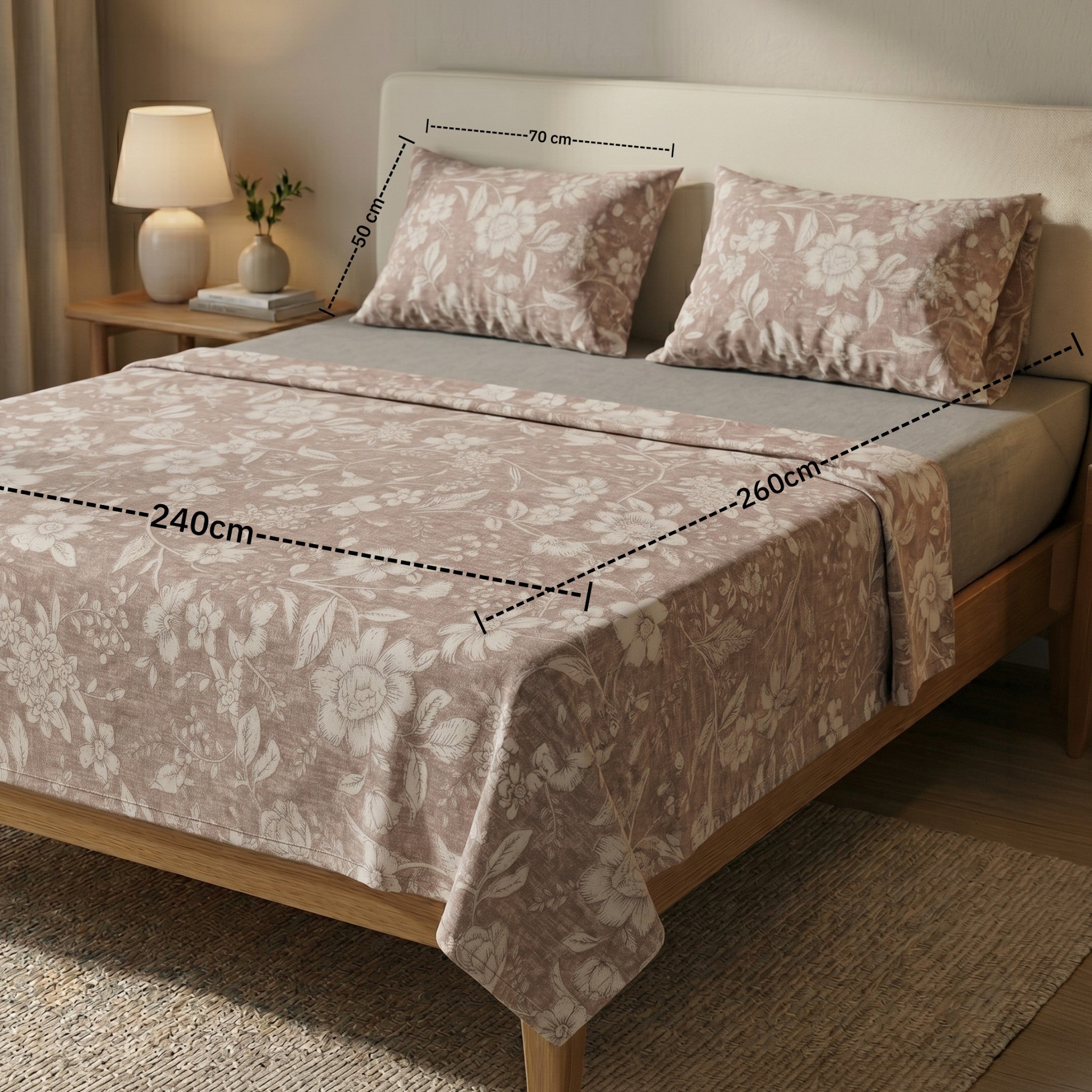 King Flat Sheet Set 3 PCS. 240x260CM.+2 Pillow Cases -1003