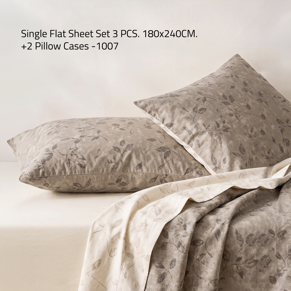 Single Flat Sheet Set 3 PCS. 180x240CM.+2 Pillow Cases -1007