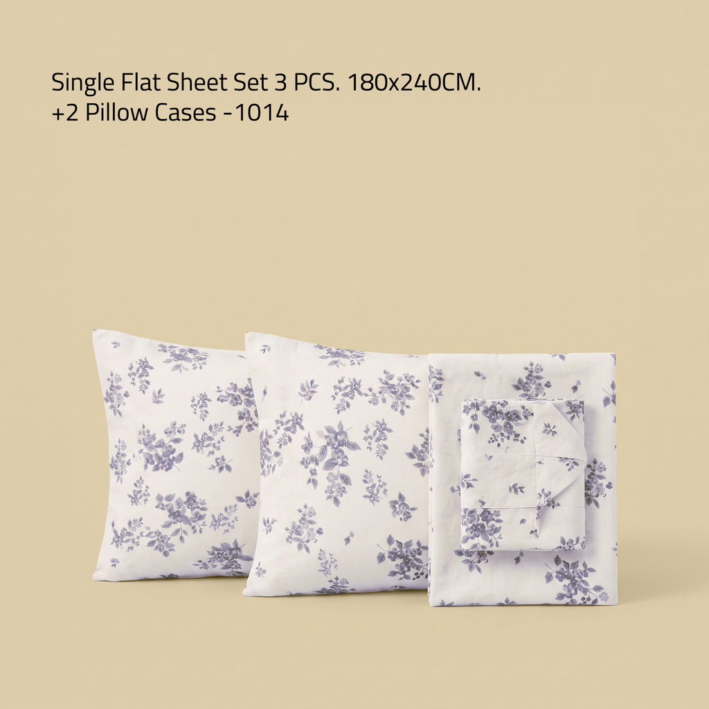 Single Flat Sheet Set 3 PCS. 180x240CM.+2 Pillow Cases -1014