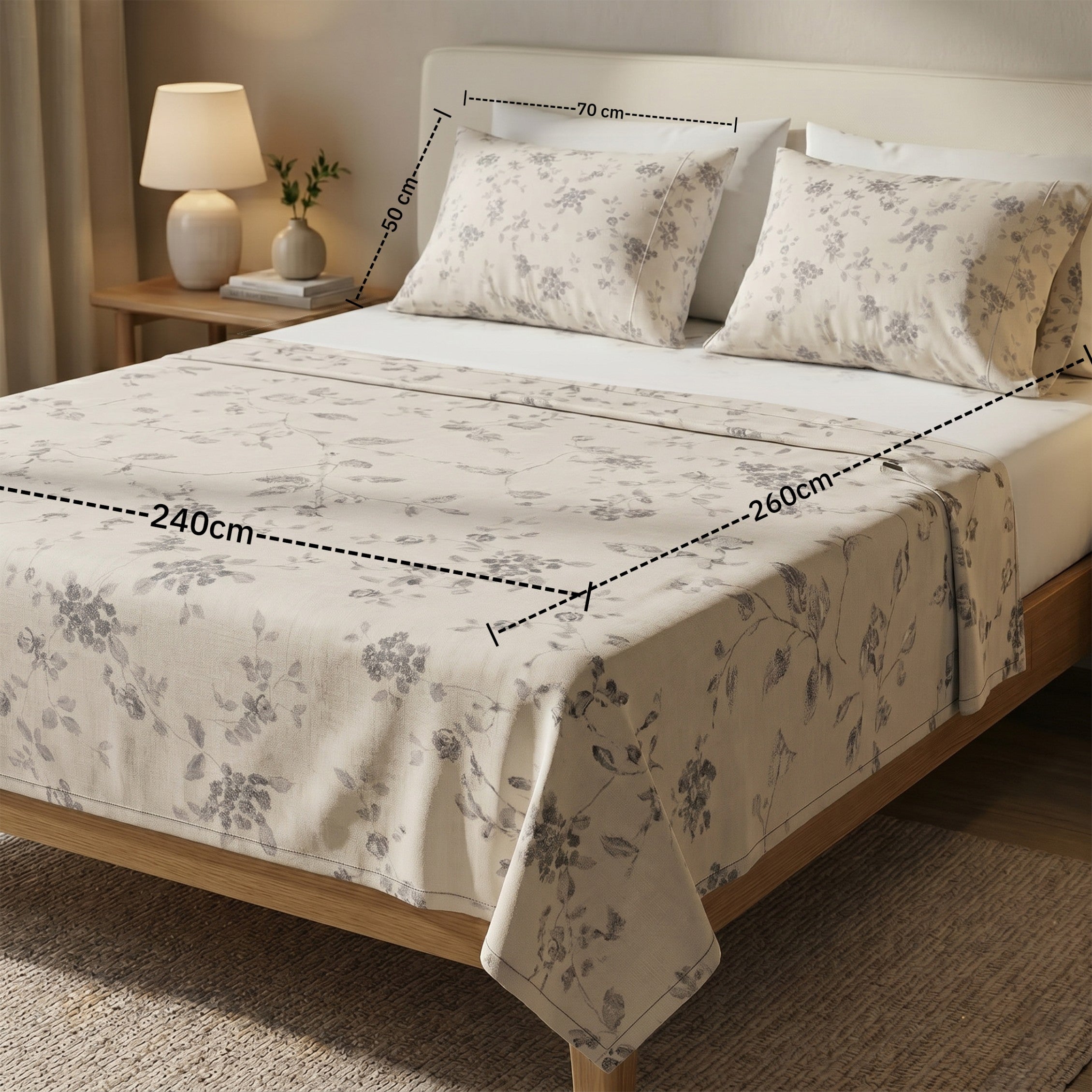 King Flat Sheet Set 3 PCS. 240x260CM.+2 Pillow Cases -1014