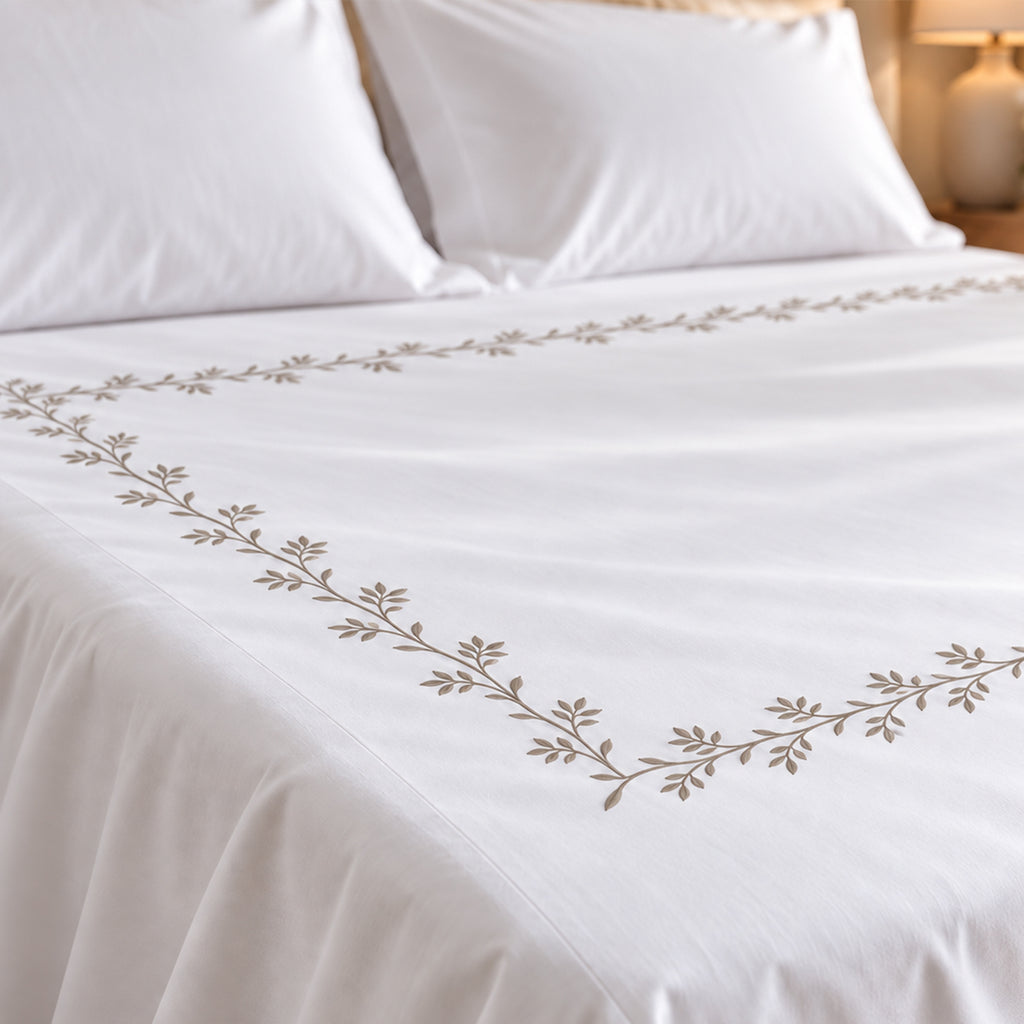 Embroidery section plain Flat Sheet Set 3 260*270 W 2 P/Case 50*70 white-0001