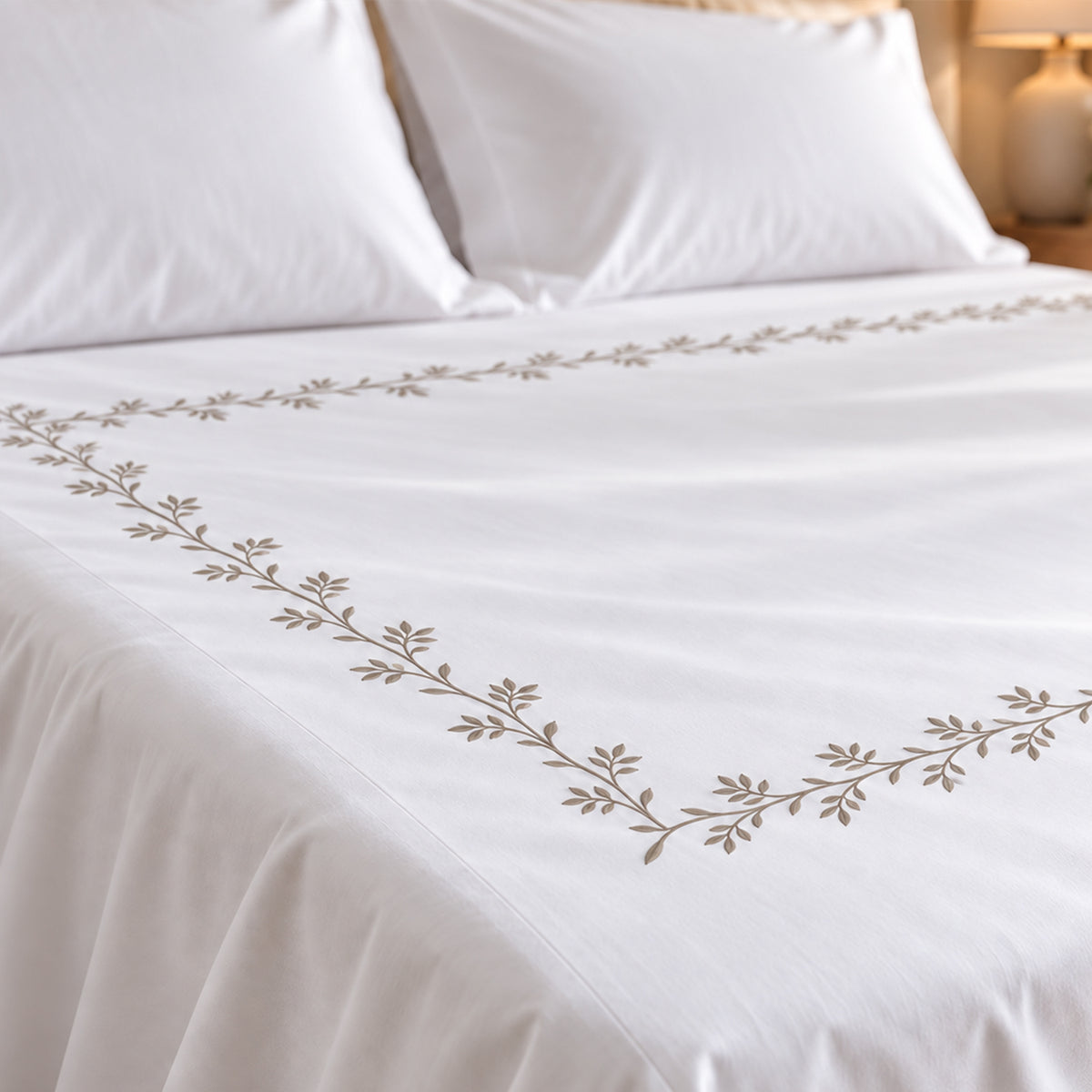Embroidery section plain Flat Sheet Set 3 260*270 W 2 P/Case 50*70 white-0001