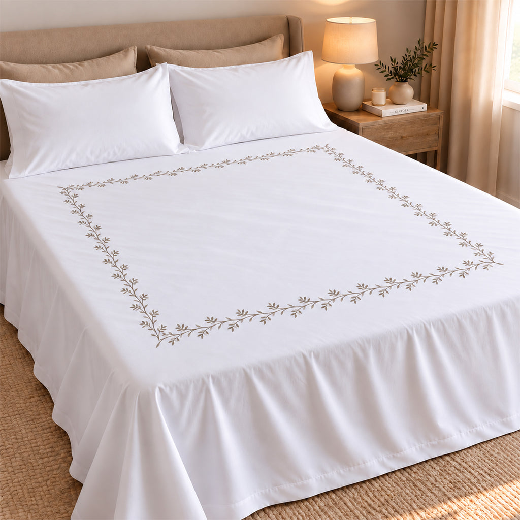 Embroidery section plain Flat Sheet Set 3 260*270 W 2 P/Case 50*70 white-0001
