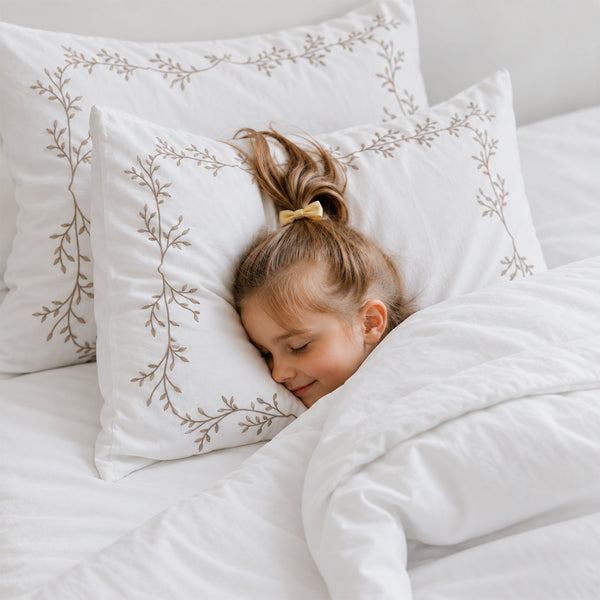 Embroidery section plain Oxford Pillow Case Set 2 50*70 white-0001
