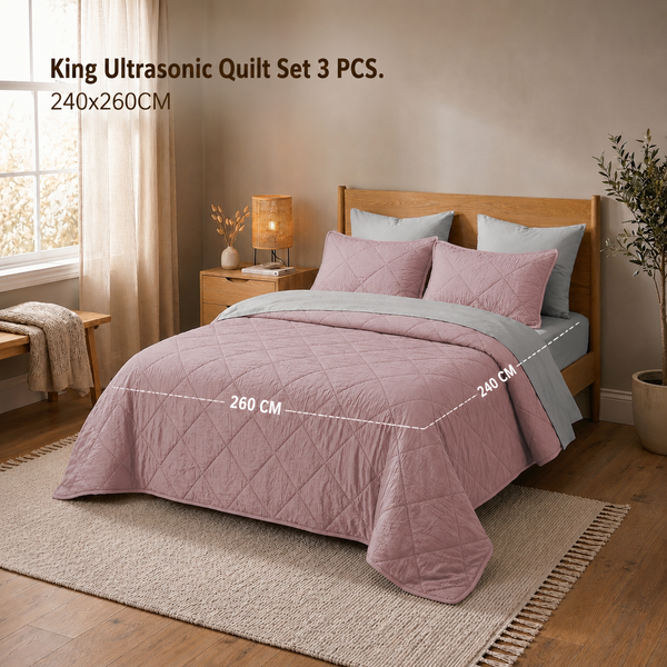 King Ultrasonic Quilt  Set 3 PCS. 240x260CM.+2 Pillow Cases