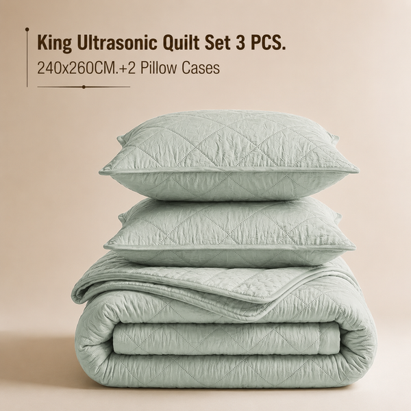 King Ultrasonic Quilt  Set 3 PCS. 240x260CM.+2 Pillow Cases