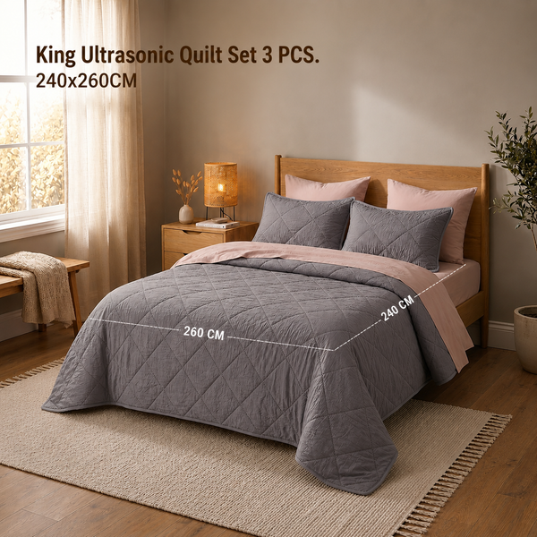 King Ultrasonic Quilt  Set 3 PCS. 240x260CM.+2 Pillow Cases