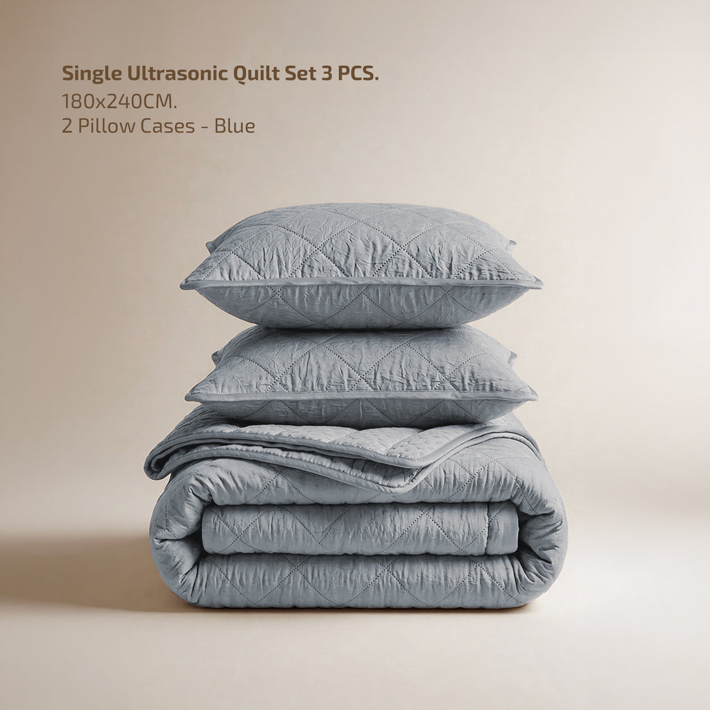 King Ultrasonic Quilt  Set 3 PCS. 240x260CM.+2 Pillow Cases