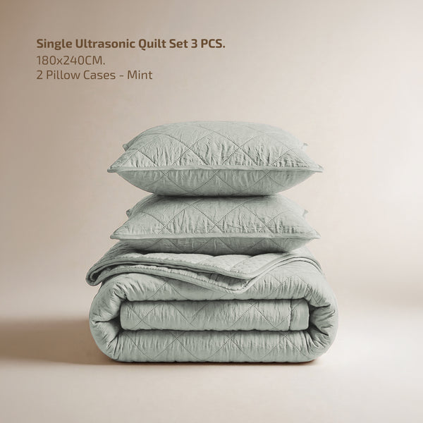 Single Ultrasonic Quilt Set 3 PCS. 180x240CM.+2 Pillow Cases