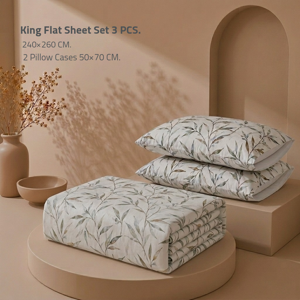 King Flat Sheet Set 3 PCS. 240x260CM.+2 Pillow Cases TL-003-1225
