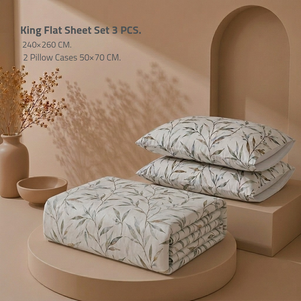King Flat Sheet Set 3 PCS. 240x260CM.+2 Pillow Cases TL-003-1225
