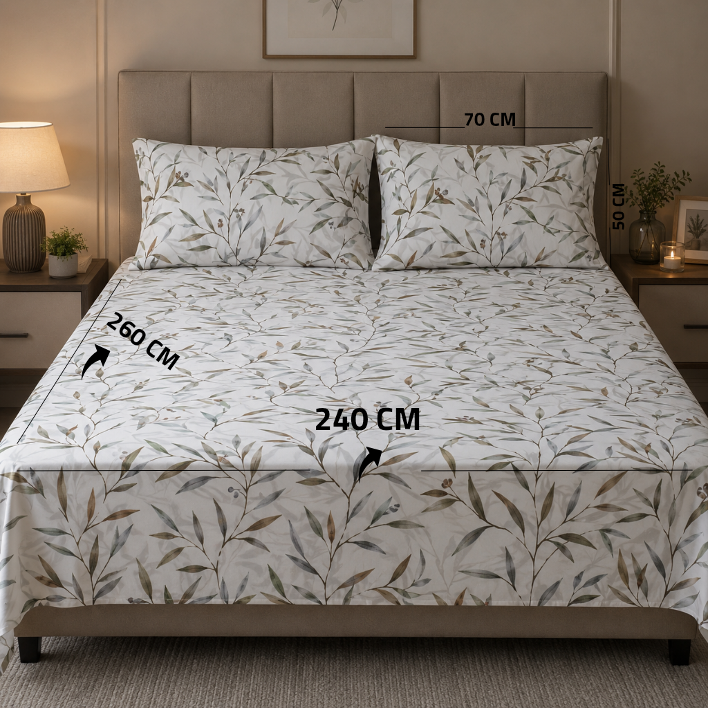 King Flat Sheet Set 3 PCS. 240x260CM.+2 Pillow Cases TL-003-1225