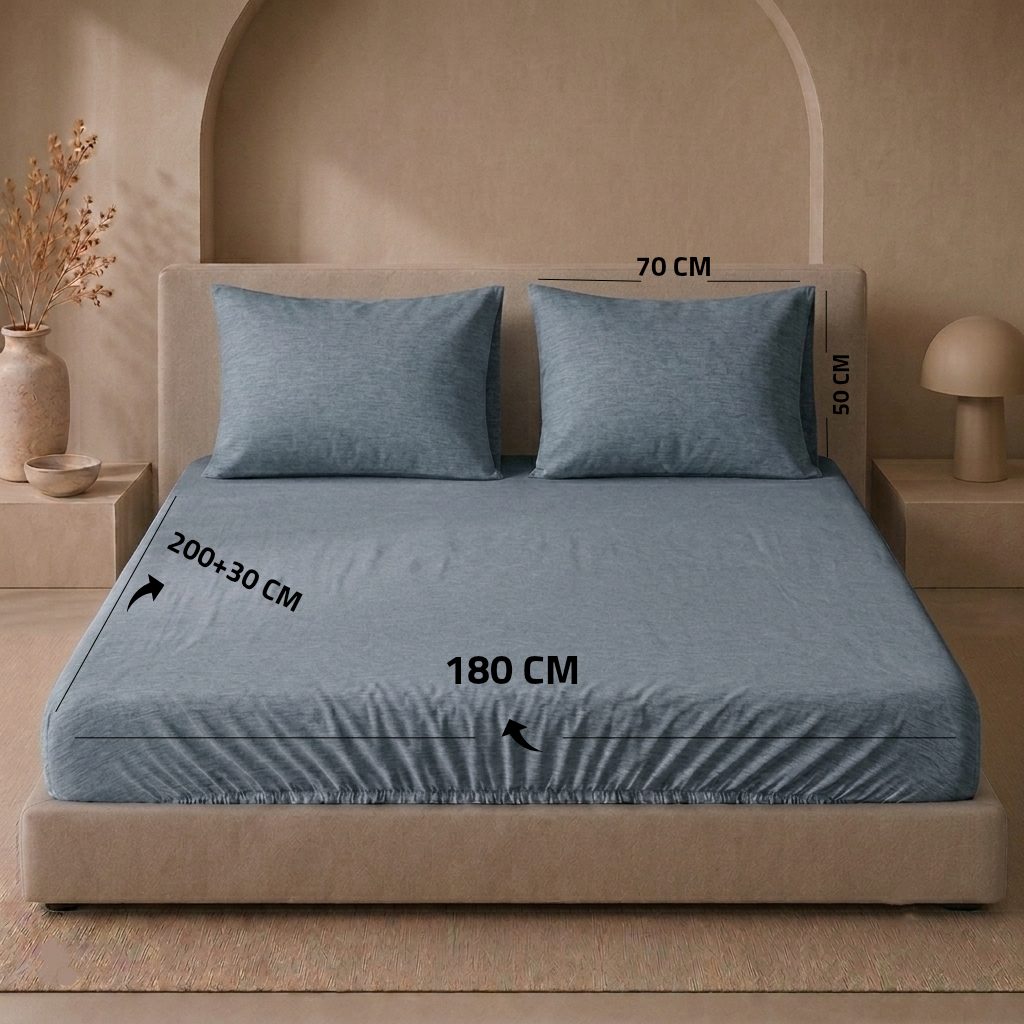 King Fitted Sheet Set 3 PCS. 180x200+30CM.+2 Pillow Cases 50x70cm TLG