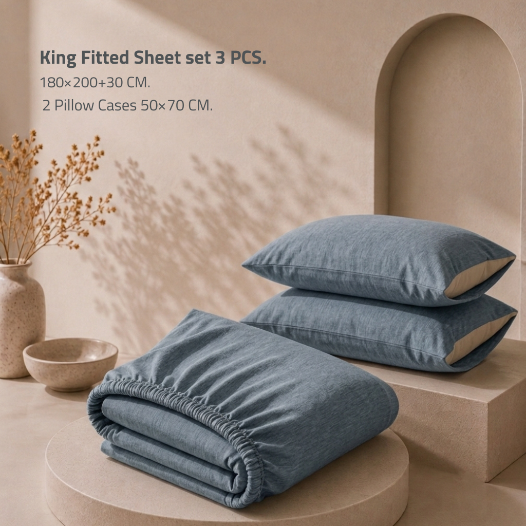 King Fitted Sheet Set 3 PCS. 180x200+30CM.+2 Pillow Cases 50x70cm TLG
