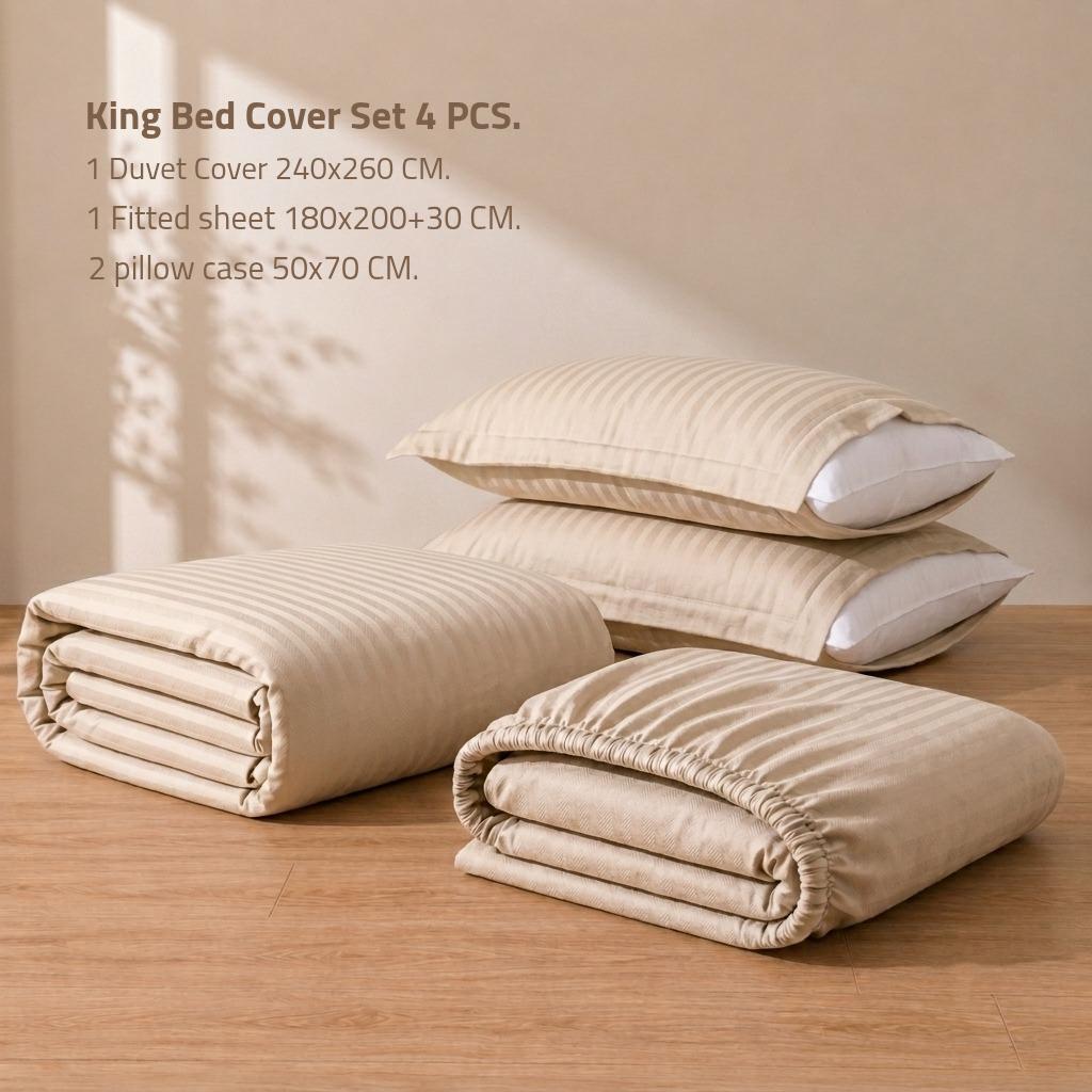 King Bed Cover Set 4 PCS.  1 Duvet Cover 240x260CM+Flab +1 Fitted sheet 180x200+30 cm + 2 oxford pillow case 50x70