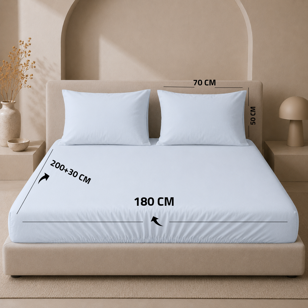 King Fitted Sheet Set 3 PCS. 180x200+30CM.+2 Pillow Cases 50x70cm TLG