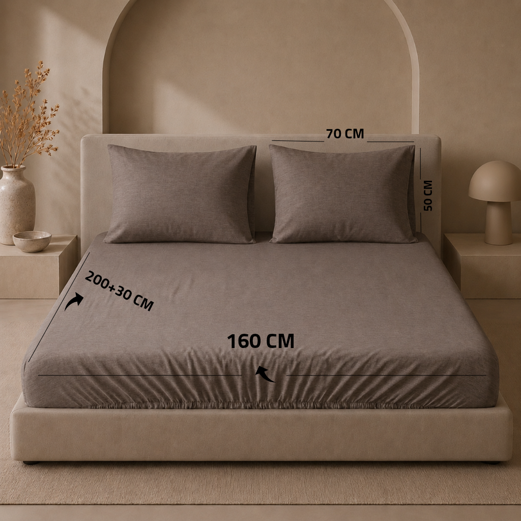 Double Fitted Sheet Set 3 PCS. 160x200+30CM.+2 Pillow Cases 50x70cm TLC
